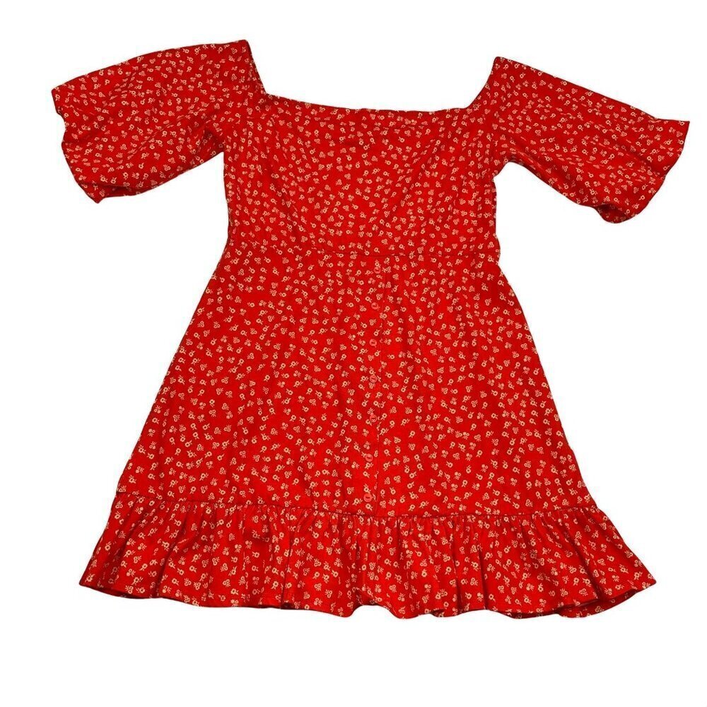 ASOS Puff Sleeve Off The Shoulder Mini Dress With Ruffle Detail Women's Size 10
